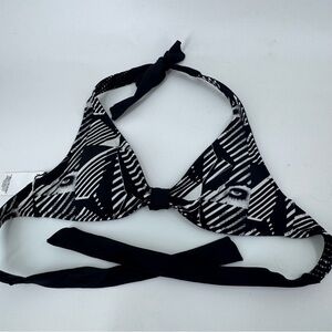 NWT Volcom Black‎ and White Reversible Striped Bikini with Bow Accents